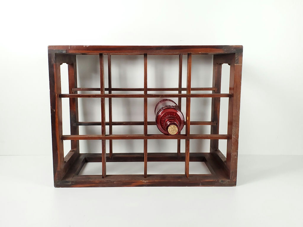Vintage Wooden Multi Slot Countertop Wine Rack Industrial Grid Bottle Holder - image 2 of 7