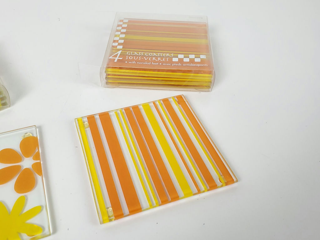 Vintage Retro Floral and Striped Glass Drink Coasters - 2 Set - image 2 of 8