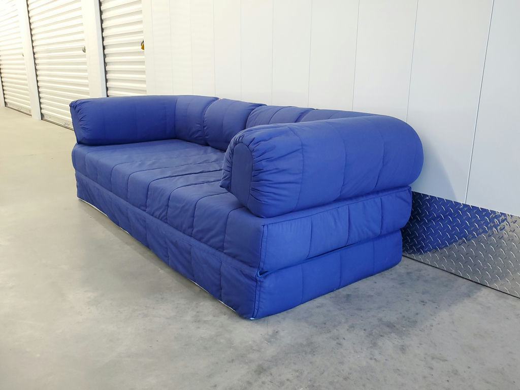 Vintage 1980s IKEA Grinda Blue Quilted Convertible Sofa Bed - image 3 of 18