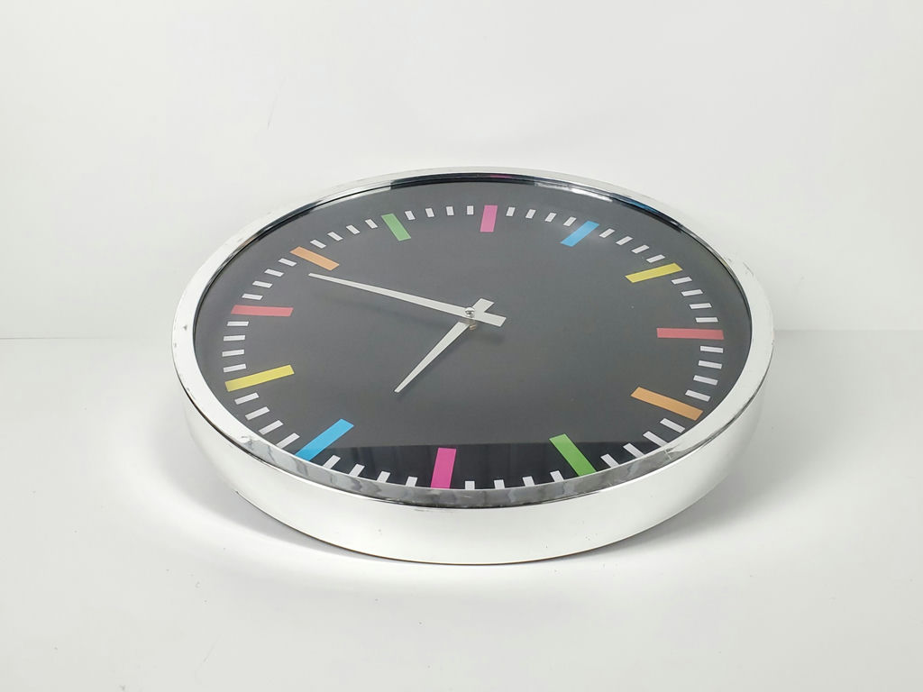 Modern Rainbow Index Polished Chrome Black Face Quartz Wall Clock - image 2 of 11
