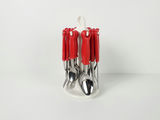 Vintage Retro 24-Piece Red Plastic Handle Flatware Set with Carousel Stand - thumbnail 7 of 7