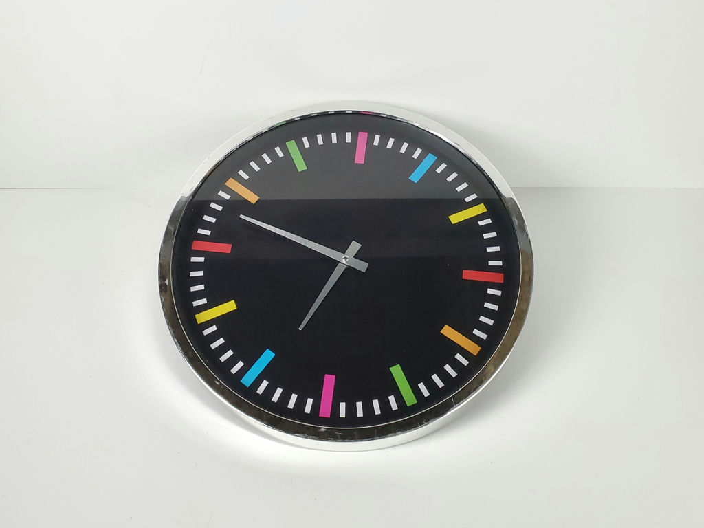 Modern Rainbow Index Polished Chrome Black Face Quartz Wall Clock - image 1 of 11