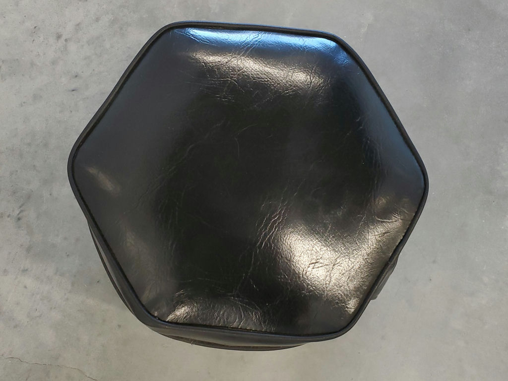 Vintage Mid-Century Hexagonal Black Vinyl Ottoman Footstool - image 9 of 9