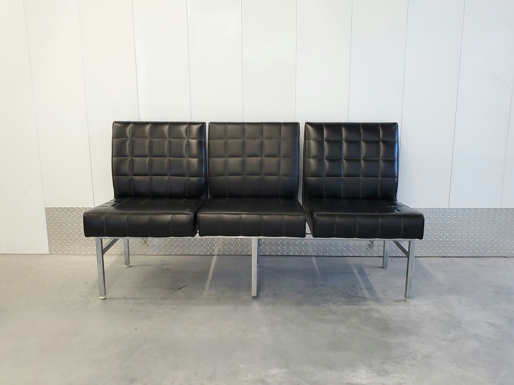 Vintage Mid-Century Modern Tufted 3-Seat Chrome Bench Sofa - image 14 of 16
