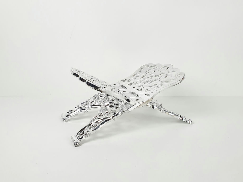 Vintage Faux Chrome Plastic Folding Book Stand Ornate Display Easel - image 2 of 8