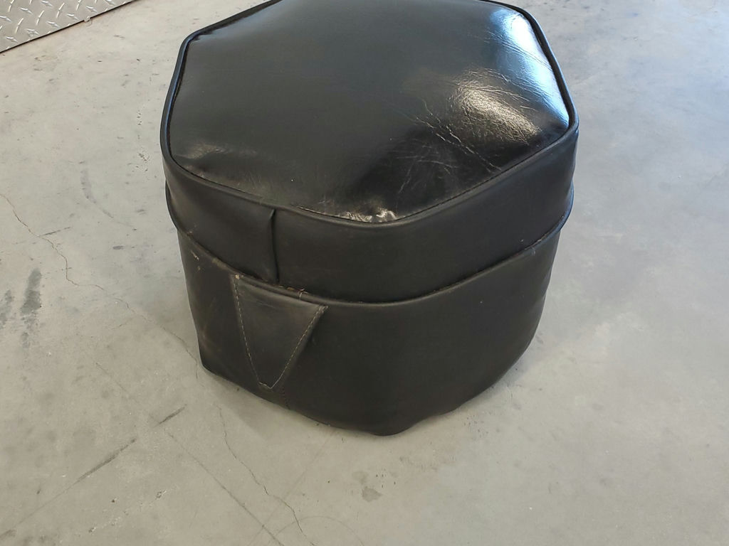 Vintage Mid-Century Hexagonal Black Vinyl Ottoman Footstool - image 7 of 9
