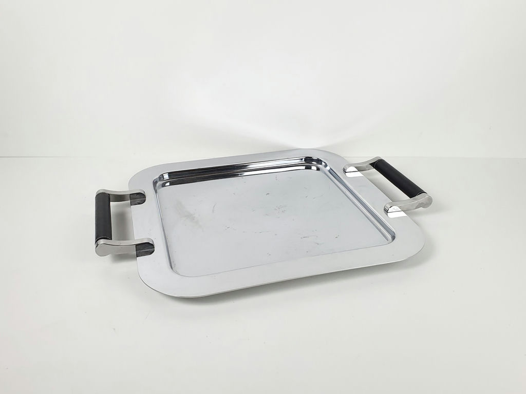 Torre & Tagus Chrome Serving Platter with Black Leather Handles - image 1 of 10