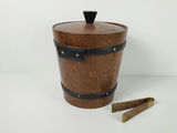 Vintage KMC Japan Solid Wood Barrel Ice Bucket with Leather Accents - thumbnail 2 of 10