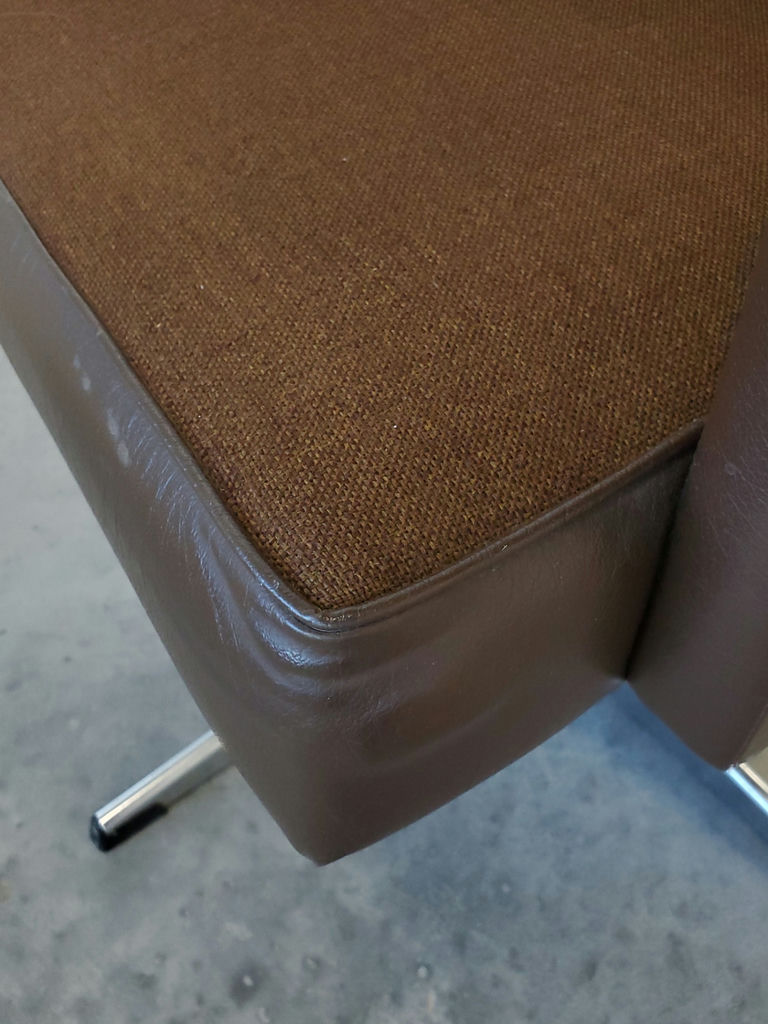 Vintage Mid-Century Brown Faux Leather Swivel Armchair - image 10 of 11