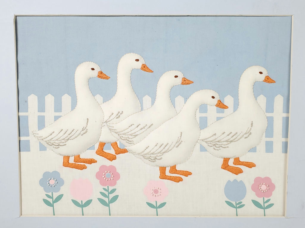 Vintage Country Style Fabric Puffy Applique White Geese Framed Wall Art - image 2 of 10