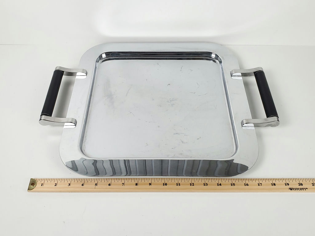 Torre & Tagus Chrome Serving Platter with Black Leather Handles - image 8 of 10
