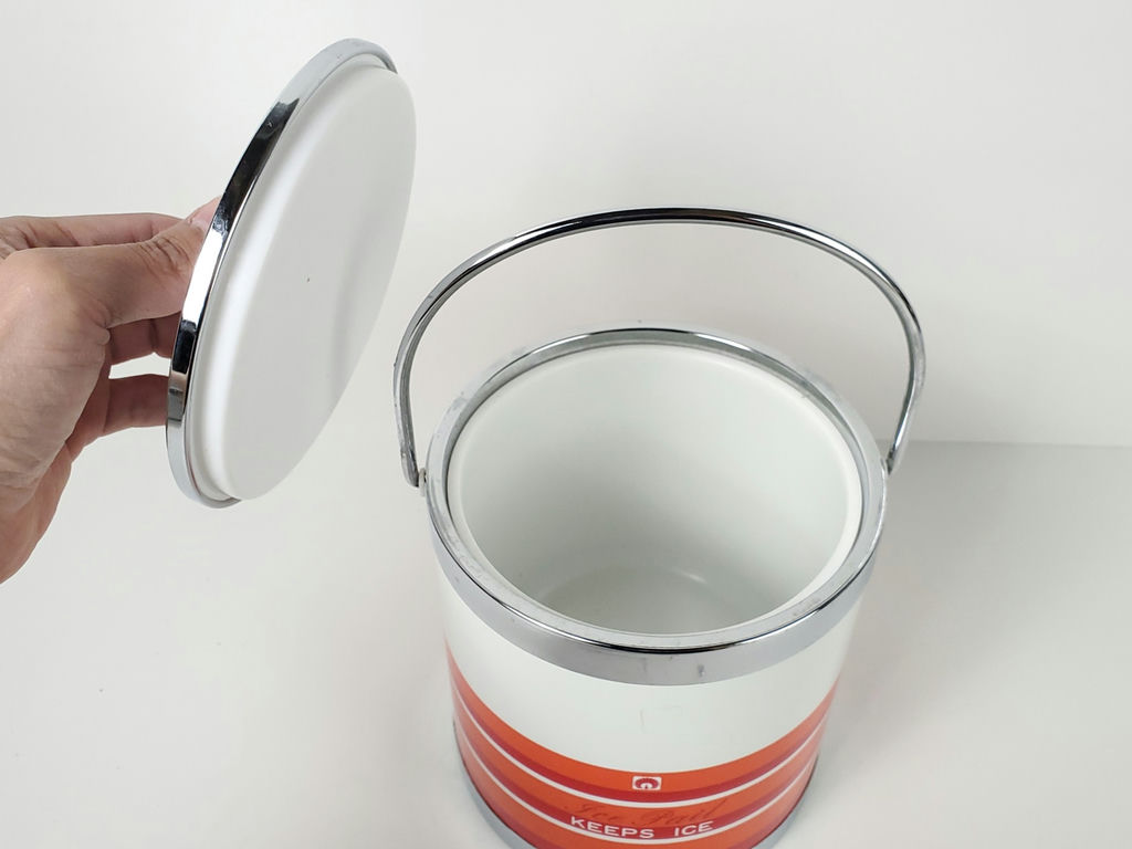 Vintage Japanese Iruka Retro Orange Striped Insulated Ice Pail Bucket - image 7 of 10