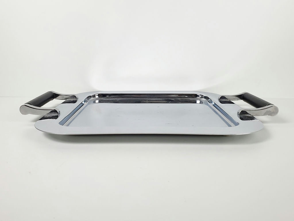 Torre & Tagus Chrome Serving Platter with Black Leather Handles - image 10 of 10