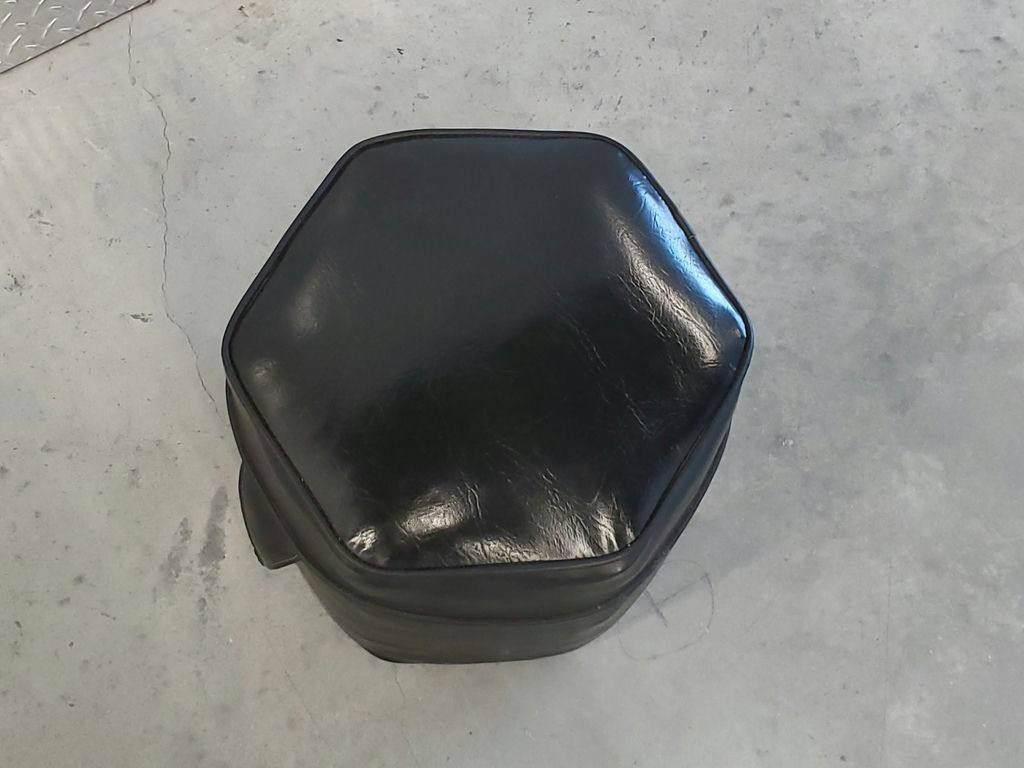 Vintage Mid-Century Hexagonal Black Vinyl Ottoman Footstool - image 2 of 9