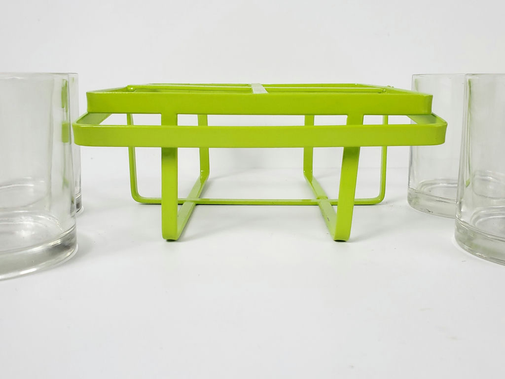 Vintage Mid-Century Lime Green Wire Metal Drinking Glass Carrier Caddy Set - Pair - image 9 of 9
