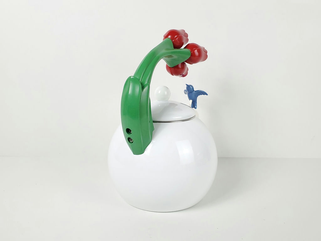 Vintage Ancona Tulip Handle Hummingbird Spout Enamel Whistling Tea Kettle - image 5 of 11