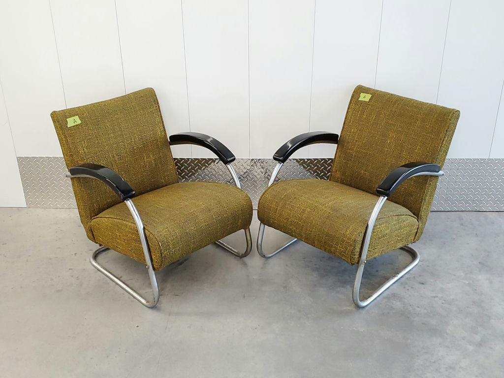 Pair of Vintage Mid-Century Bauhaus Tubular Chrome Lounge Chairs - Pair A - image 2 of 12