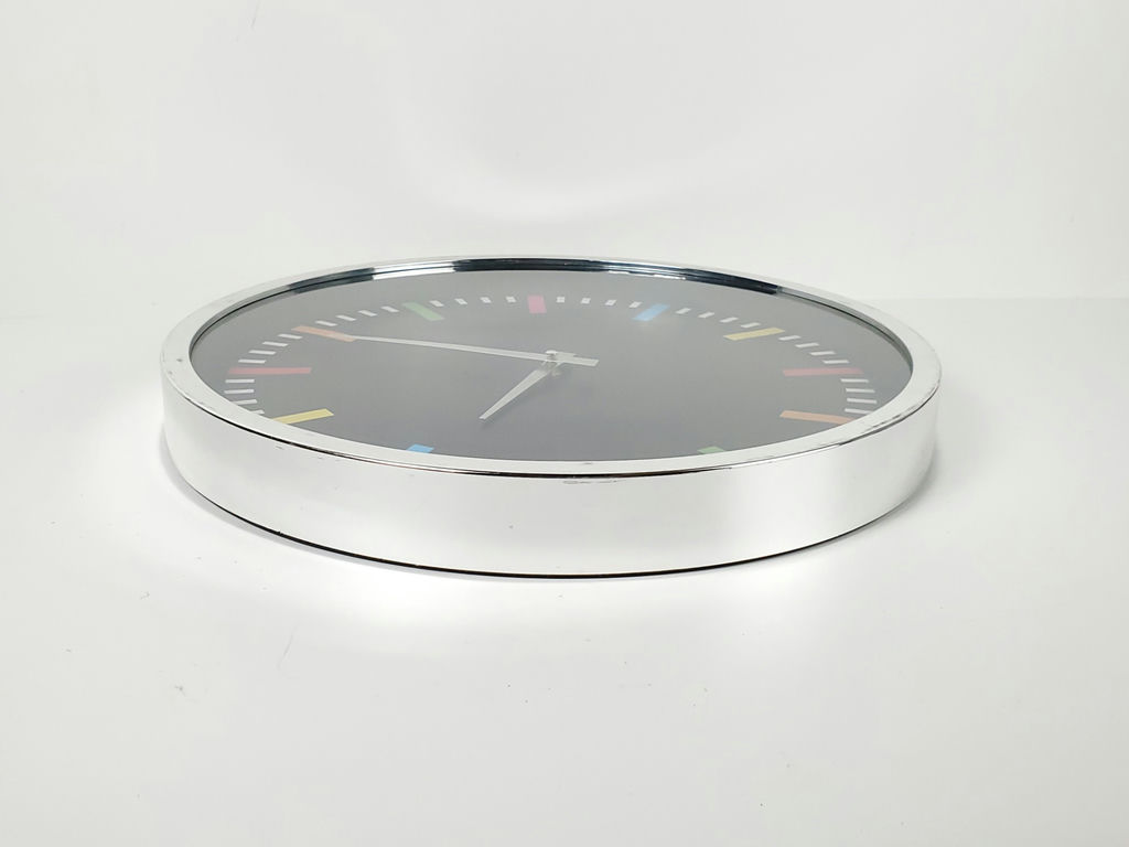Modern Rainbow Index Polished Chrome Black Face Quartz Wall Clock - image 9 of 11