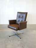 Vintage Mid-Century Brown Faux Leather Swivel Armchair - thumbnail 3 of 11