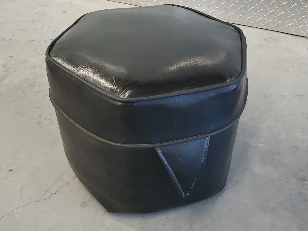 Vintage Mid-Century Hexagonal Black Vinyl Ottoman Footstool - image 6 of 9