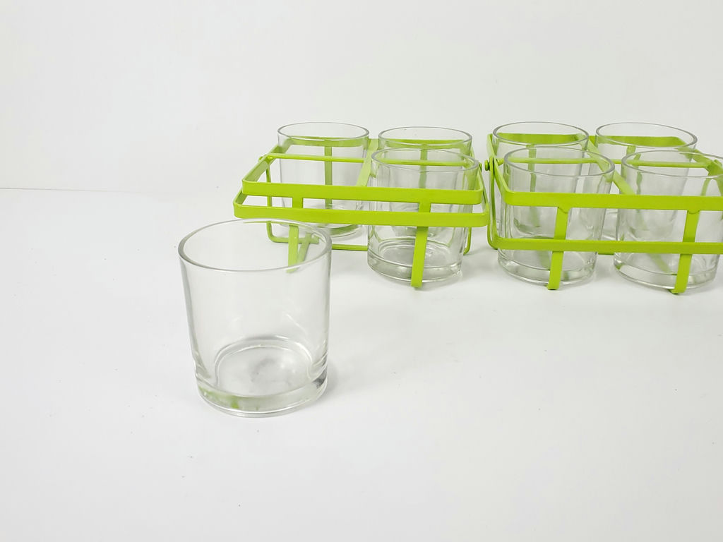 Vintage Mid-Century Lime Green Wire Metal Drinking Glass Carrier Caddy Set - Pair - image 4 of 9