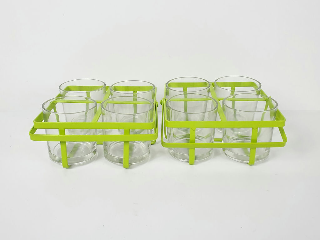 Vintage Mid-Century Lime Green Wire Metal Drinking Glass Carrier Caddy Set - Pair - image 3 of 9
