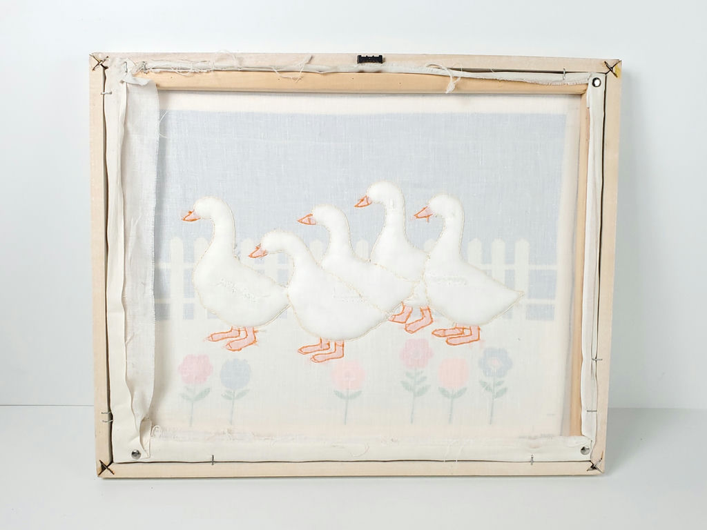 Vintage Country Style Fabric Puffy Applique White Geese Framed Wall Art - image 9 of 10