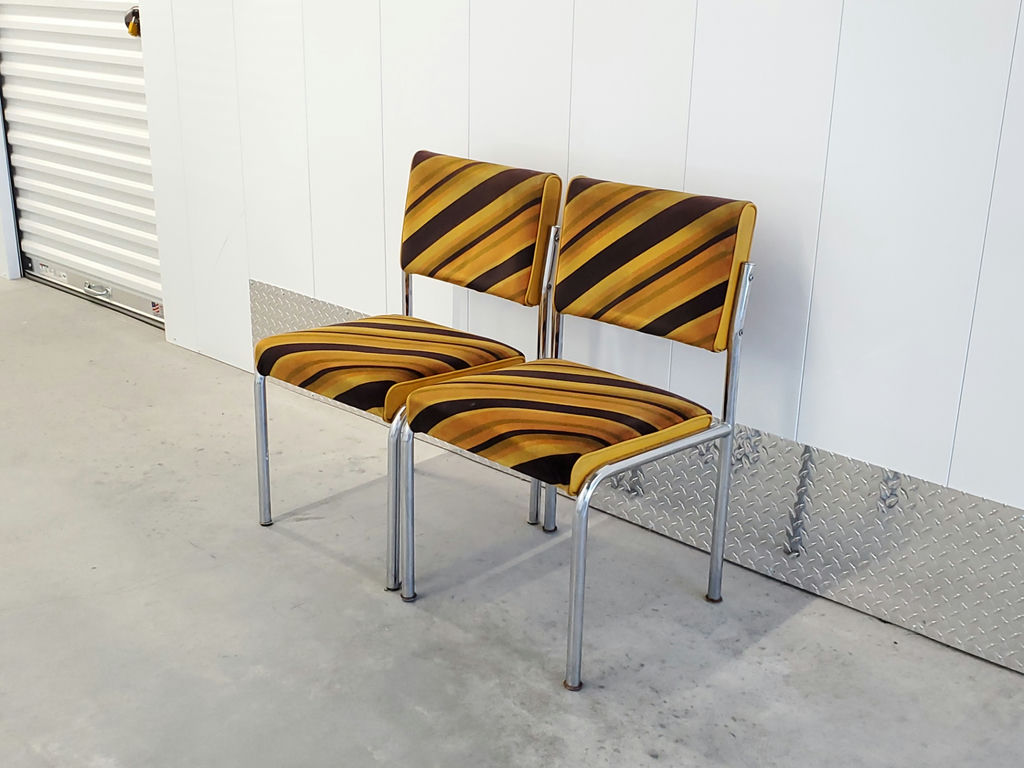 Pair of Vintage Mid-Century Striped Chrome Dining Chairs - image 1 of 10