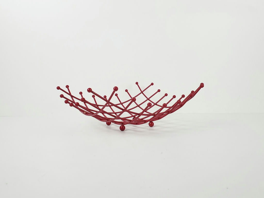 Vintage IKEA Red Wire Atomic Metal Fruit Basket Bowl with Ball Feet - image 1 of 7