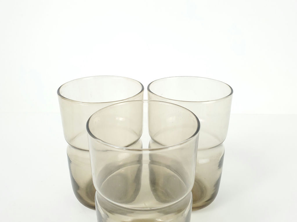 Vintage Mid-Century Smoked Brown Glass Stackable Tumblers - Set of 3 - image 7 of 7