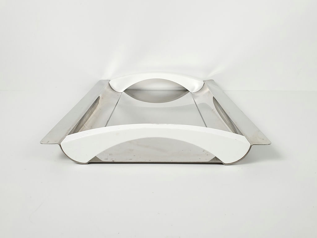 Vintage Mori Italian Stainless Steel Serving Tray with White Handles - image 4 of 10