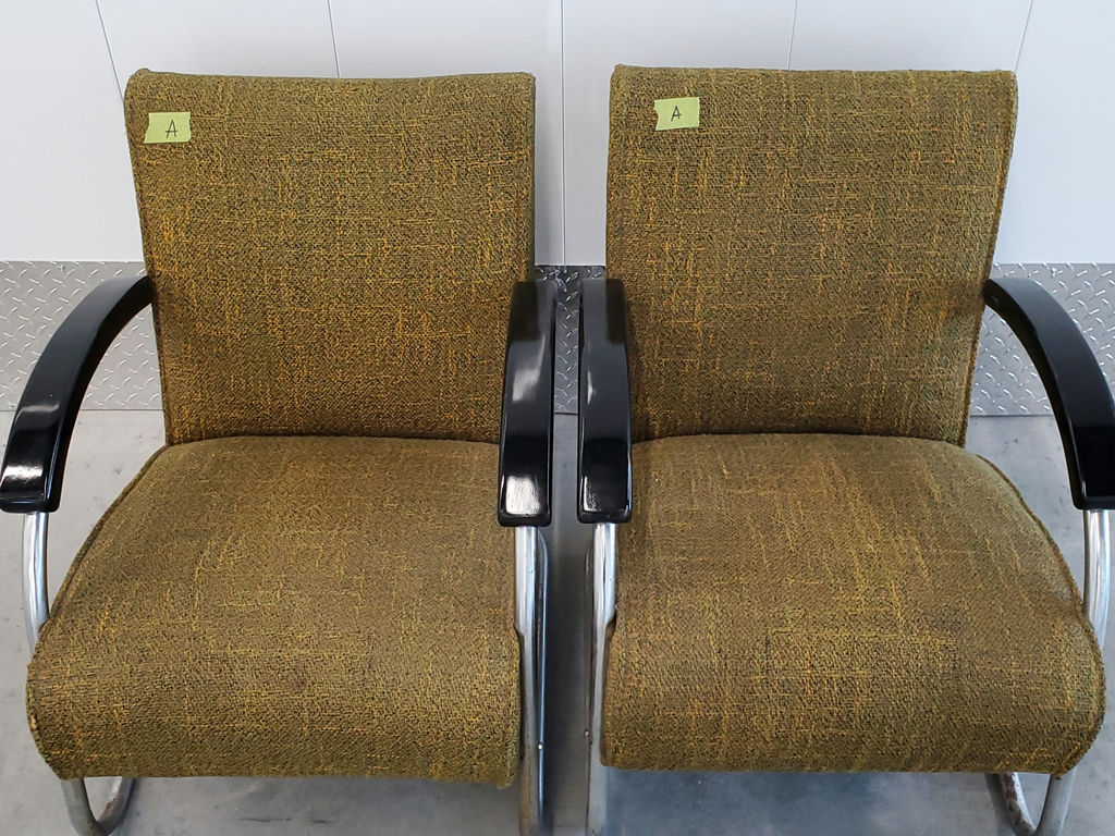 Pair of Vintage Mid-Century Bauhaus Tubular Chrome Lounge Chairs - Pair A - image 8 of 12