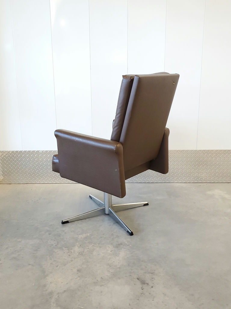 Vintage Mid-Century Brown Faux Leather Swivel Armchair - image 4 of 11