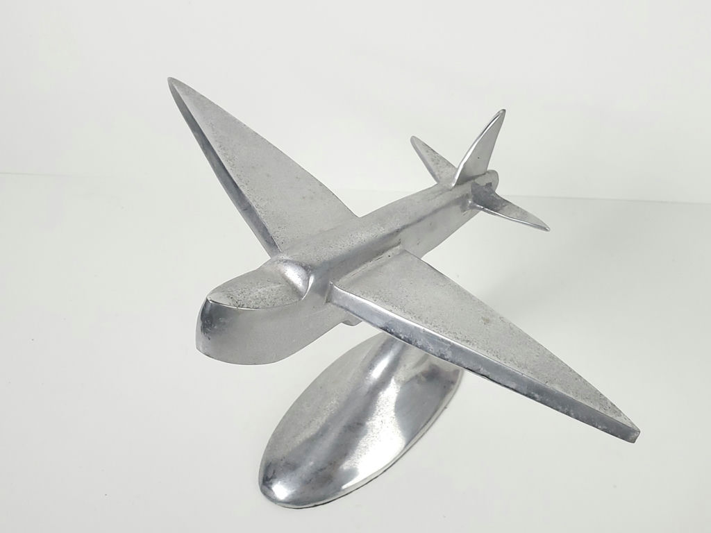 Vintage Art Deco Cast Aluminum Clipper Airplane Desktop Model Sculpture - image 4 of 10