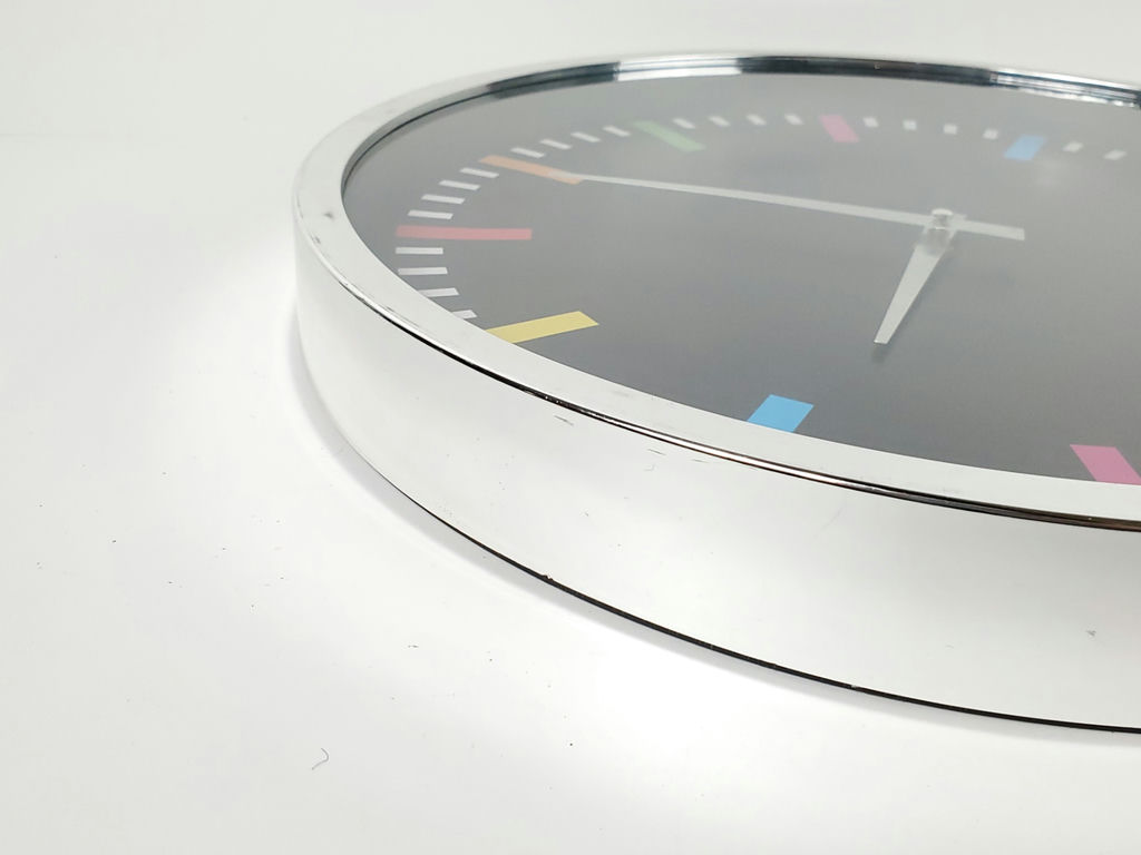 Modern Rainbow Index Polished Chrome Black Face Quartz Wall Clock - image 6 of 11