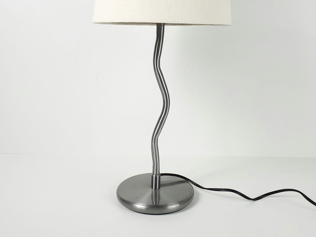 Vintage 1996 IKEA Antimon Squiggle Matte Nickel Table Lamp Cream Shade - image 3 of 8