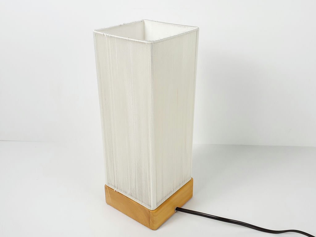 Minimalist Ribbed White Cord Cylinder Table Lamp Wood Base - image 3 of 9