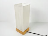 Minimalist Ribbed White Cord Cylinder Table Lamp Wood Base - thumbnail 3 of 9