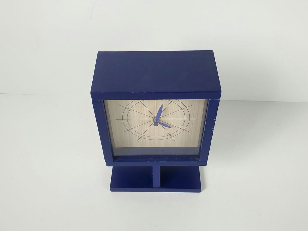 Vintage Memphis Postmodern Blue Wooden Pedestal Desk Clock SKP Japan Quartz - image 6 of 10