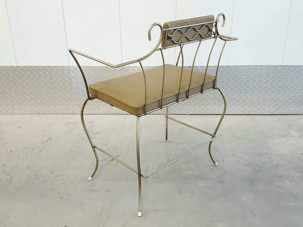 Vintage Hollywood Regency Scrolling Wrought Iron Vanity Chair - image 5 of 12