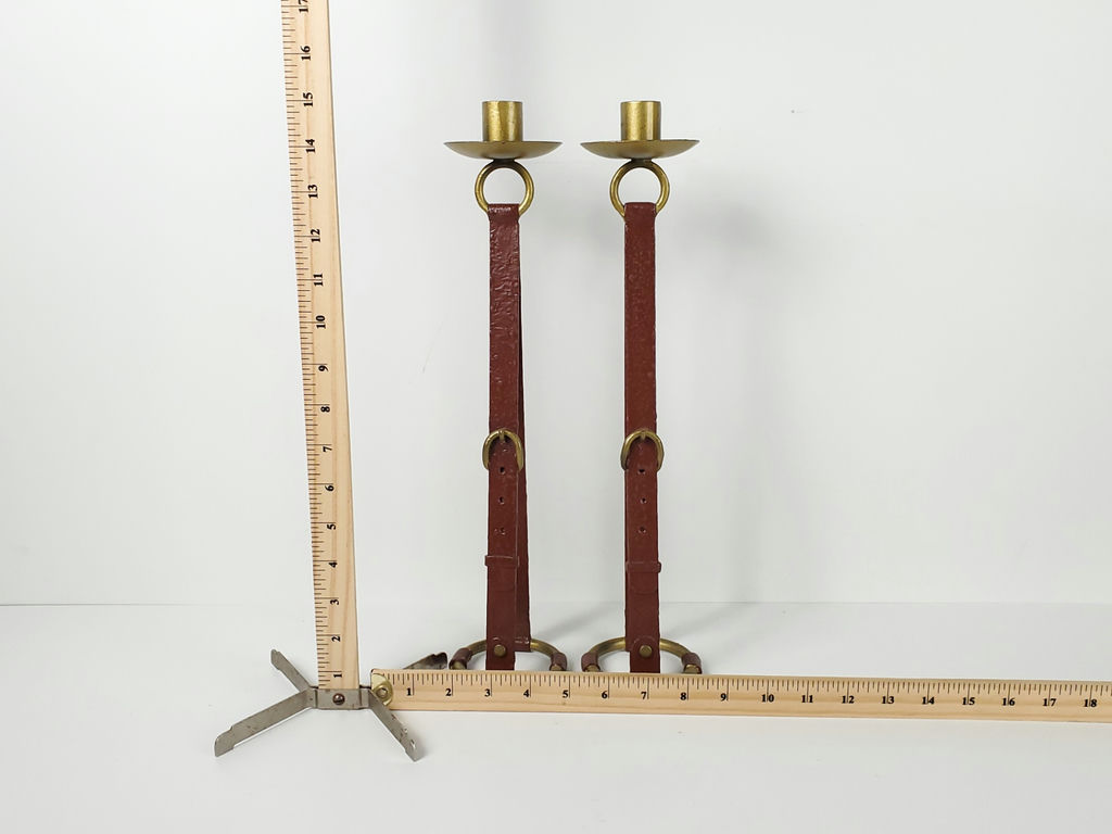 Vintage Brass Belt Buckle Candlestick Holders Equestrian Stirrup Style Pair - image 8 of 8