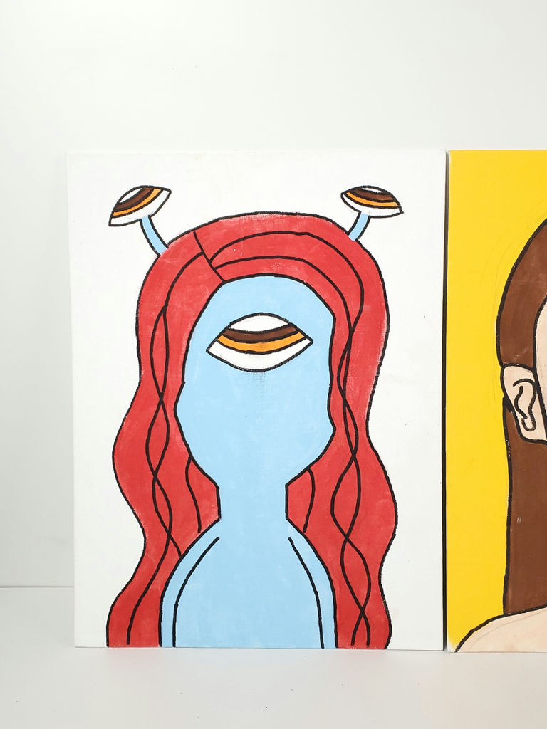 Psychedelic Alien Comic Trippy Canvas Paintings Pop Art Triptych 3 Piece Set - image 2 of 5