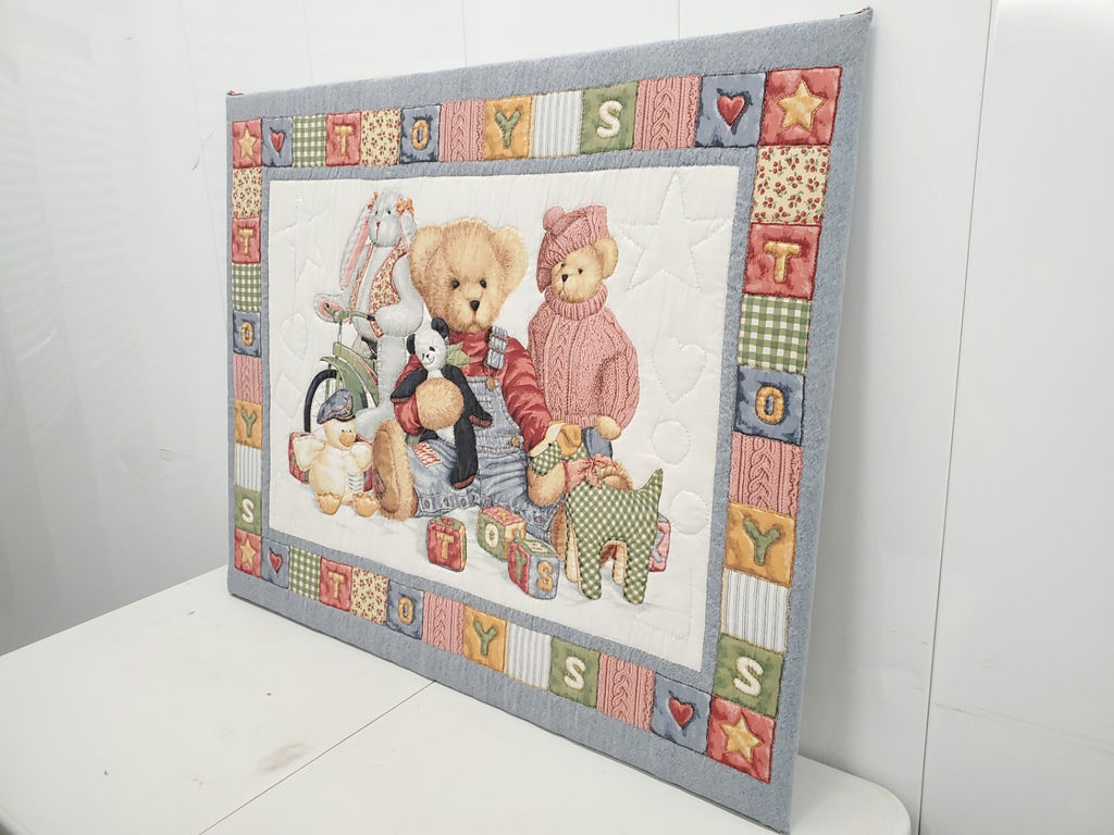 Vintage Teddy Bear Nursery Toy Box Quilt Stretched Frame Wall Art - image 13 of 13