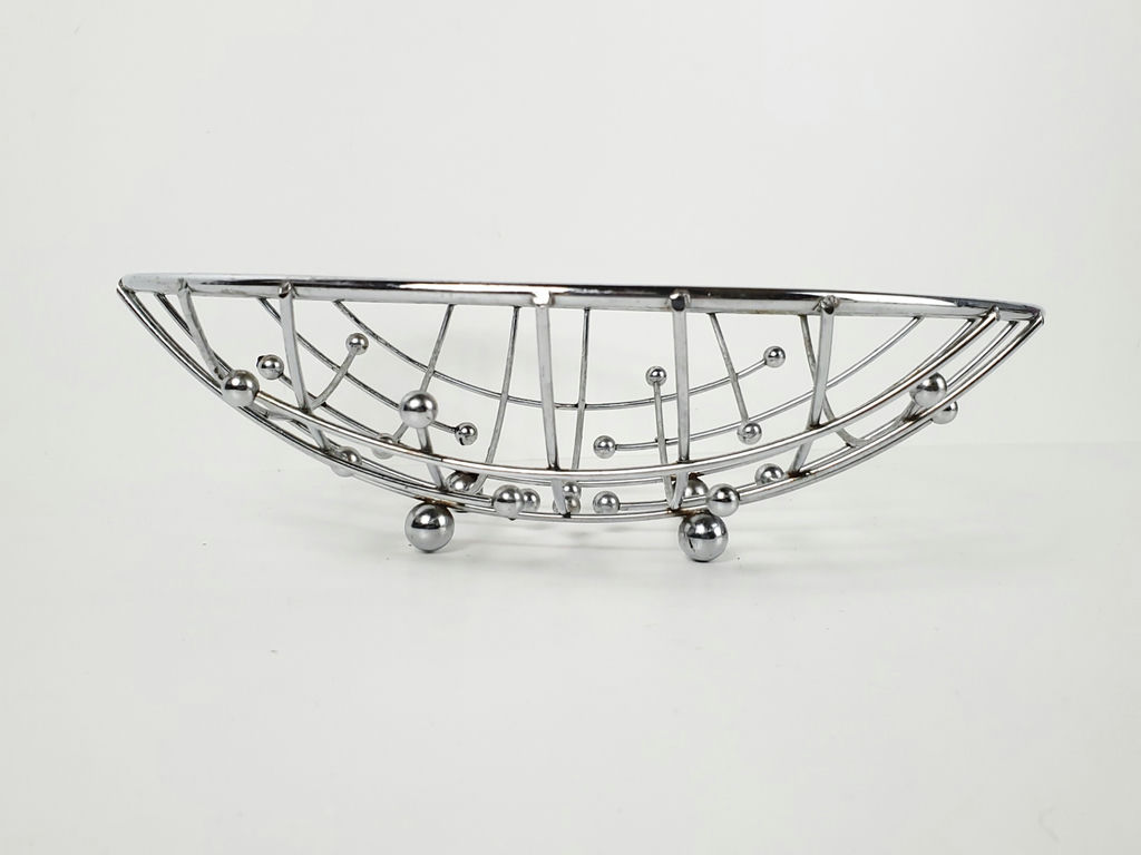 Vintage Mid-Century Atomic Chrome Wire Mesh Fruit Basket Bowl - image 5 of 9
