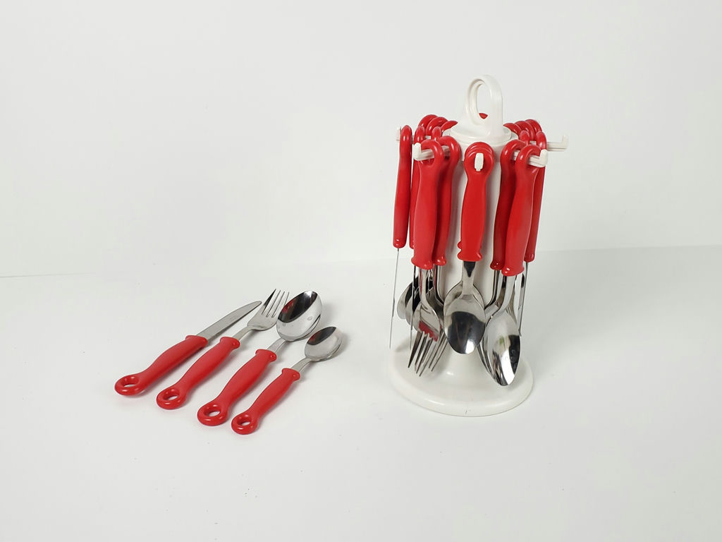 Vintage Retro 24-Piece Red Plastic Handle Flatware Set with Carousel Stand - image 1 of 7