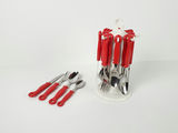 Vintage Retro 24-Piece Red Plastic Handle Flatware Set with Carousel Stand - thumbnail 1 of 7