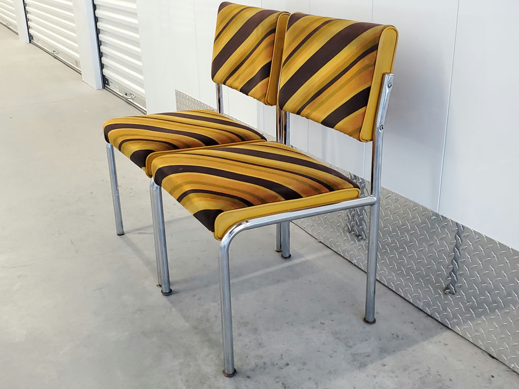 Pair of Vintage Mid-Century Striped Chrome Dining Chairs - image 4 of 10