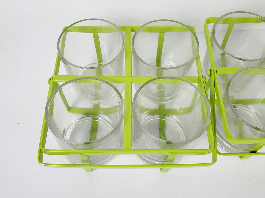 Vintage Mid-Century Lime Green Wire Metal Drinking Glass Carrier Caddy Set - Pair - image 6 of 9