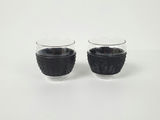 Vintage Bodum Pavina Ribbon Glass Mugs With Black Silicone Grips - Pair - thumbnail 1 of 6