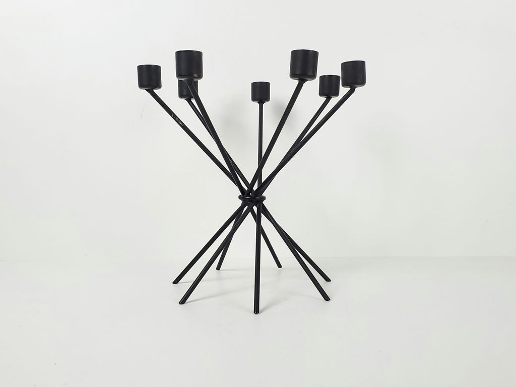 Industrial 6 Armed Black Steel Starburst Candelabra Candle Holder - image 2 of 9